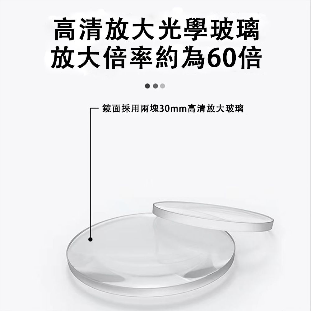 高清放大光學玻璃放大倍率約為60倍鏡面採用兩塊30mm高清放大玻璃