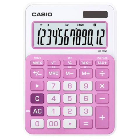 【Casio】卡西歐 12位元 (MS-20NC-PK) 數時尚多彩桌上型計算機-粉紅/白