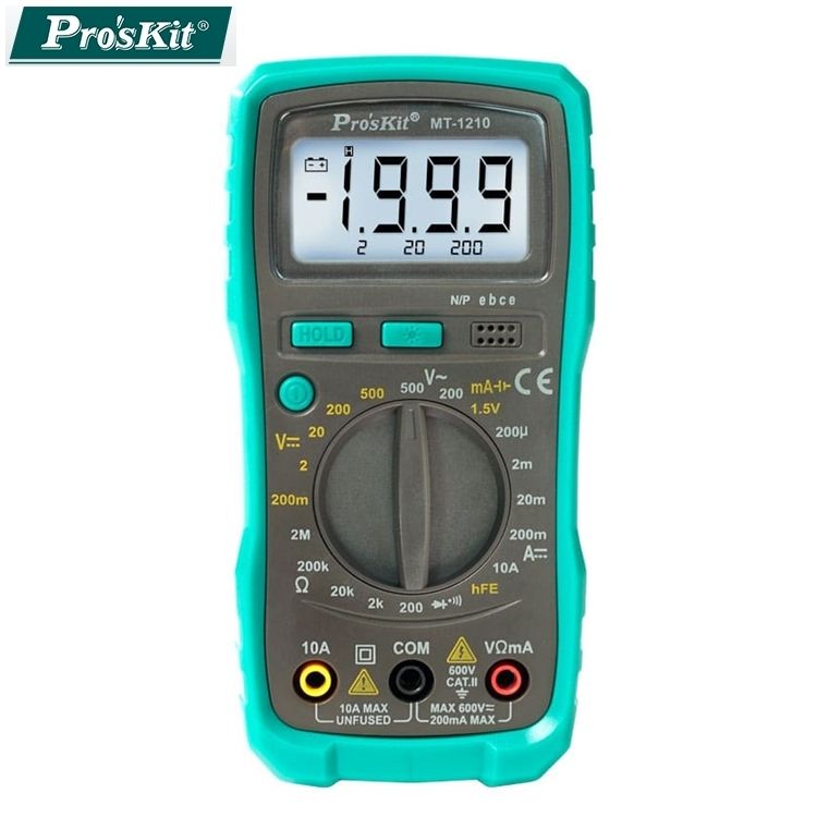 ProsKit 寶工 台灣ProsKit3又1/2數位電錶MT-1210經濟款(附電池.晶體測試LCD背光)數位型三用電表三用電錶數位電表數位電錶 直流電壓600V交流電壓500V直流電流10A電阻2M