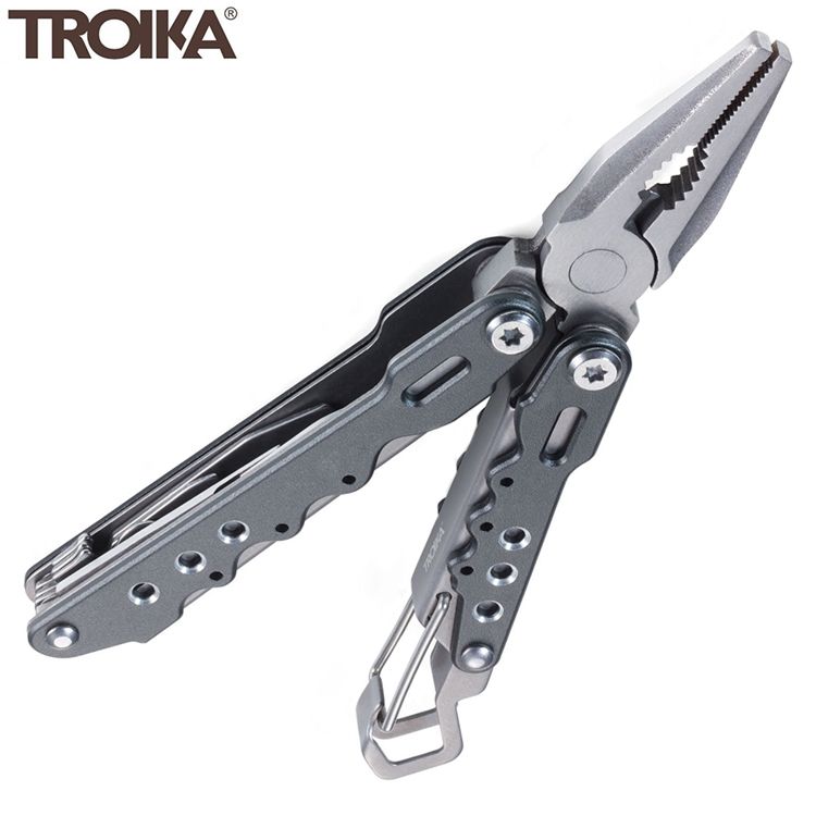 TROIKA 梅森巴赫 德國輕旅行7合1多功能迷你工具KTL08/GY(不銹鋼;多用途:夾鉗小刀開罐器起子剪刀鑰匙圈鉤登山扣