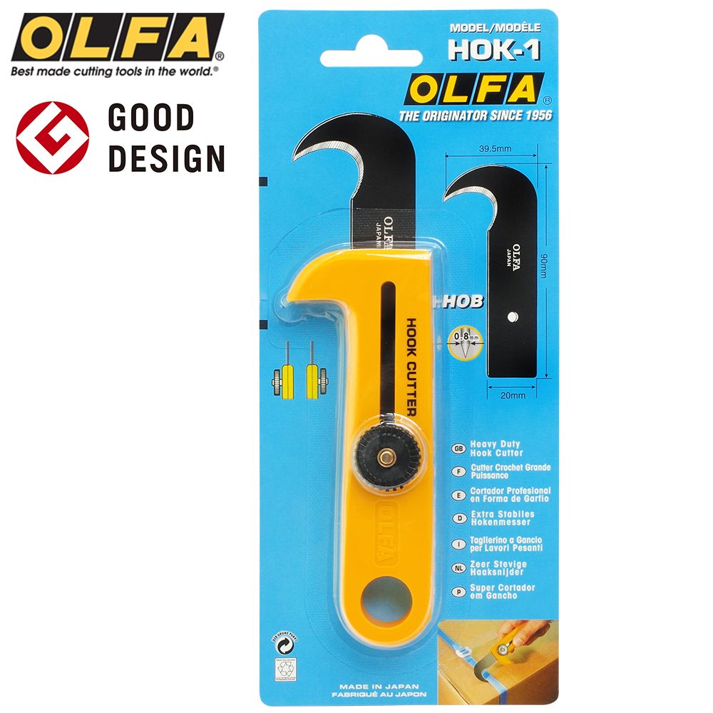 OLFA彎鉤型開箱鉤刀鐮刀HOK-1勾刀(手動錀鎖;高碳鋼)句形刀切割刀適拆封 