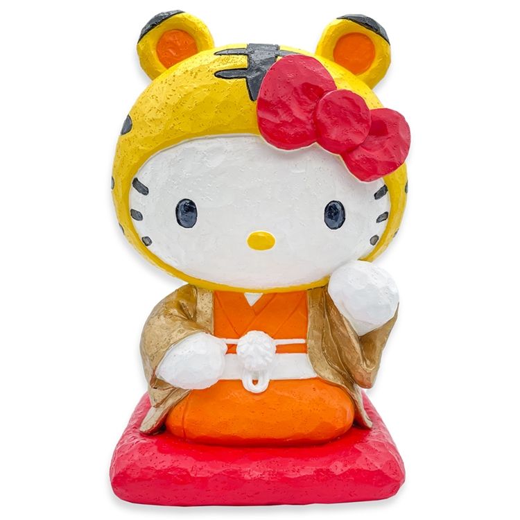  日本限定款ASUNARO福寅虎年新年招財貓Hello Kitty存錢筒26842(木雕感)凱蒂貓貯金箱三麗鷗撲滿招猫