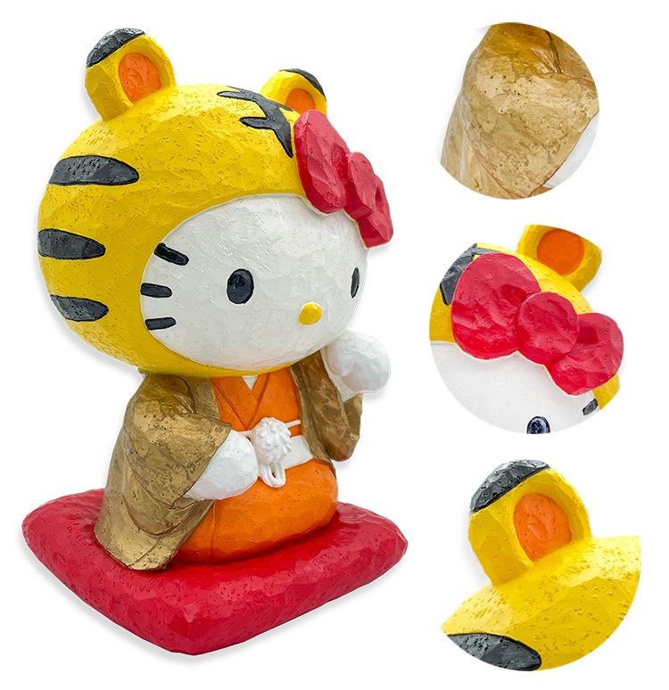  日本限定款ASUNARO福寅虎年新年招財貓Hello Kitty存錢筒26842(木雕感)凱蒂貓貯金箱三麗鷗撲滿招猫