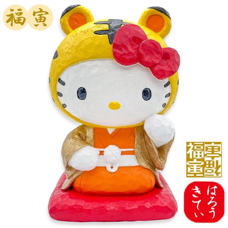  日本限定款ASUNARO福寅虎年2022新年開運Hello Kitty招財貓凱蒂貓存錢筒26842(木刻質感)貯金箱三麗鷗撲滿儲錢筒