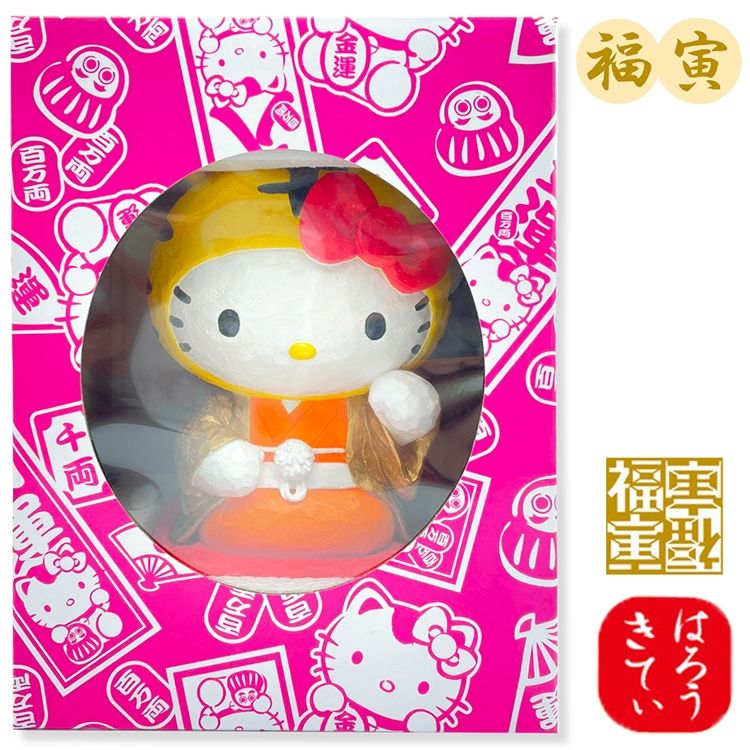  日本限定款ASUNARO福寅虎年2022新年開運Hello Kitty招財貓凱蒂貓存錢筒26842(木刻質感)貯金箱三麗鷗撲滿儲錢筒