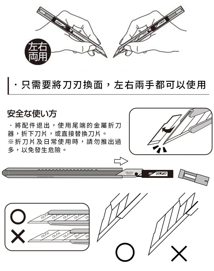 OLFA 日本細工用0.38mm刀刃30美工刀SAC-1自動鎖定/金屬握把/左手可/寬9mm合金工具鋼刀片切割刀