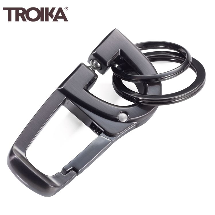 TROIKA 梅森巴赫 德國高質感D-CLICK“咔嗒鎖定”鑰匙圈鉤扣KR18-06/GM(球形鎖定;2個金屬環;具登山扣鉤)