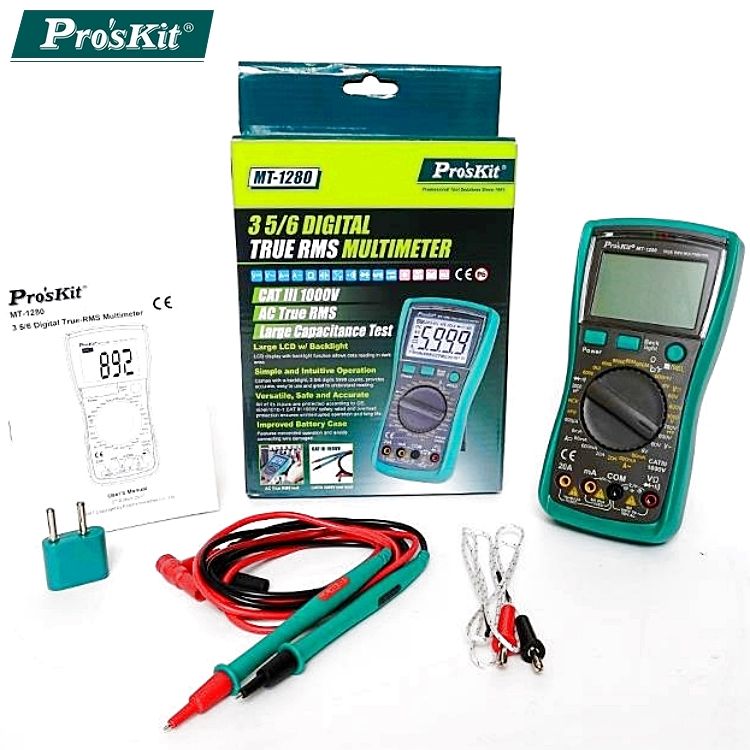 ProsKit 寶工 台灣Proskt3 5/6數位電錶真有效值萬用電表三用電表MT-1280附探針(具線晶體測試,量測交流電壓電容電阻溫度)公司貨,享一年保固