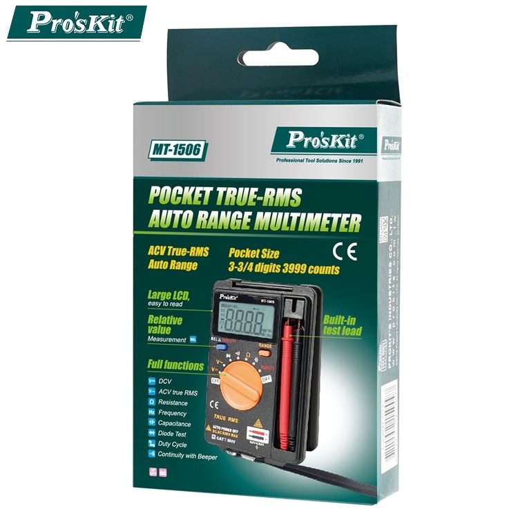 ProsKit 寶工 台灣口袋型真有效值電表3 3/4三用電表三用電錶MT-1506(過壓保護,附探針)迷你電表攜帶型電錶 量交流電壓二極體電阻電容