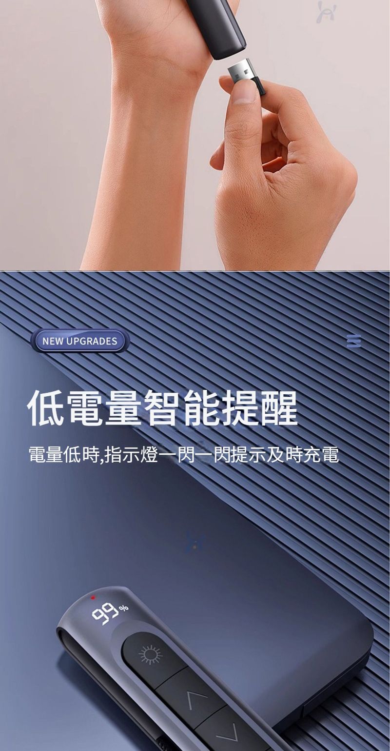 NEW UPGRADES低電量智能提醒電量低時,指示燈一閃提示及時充電99