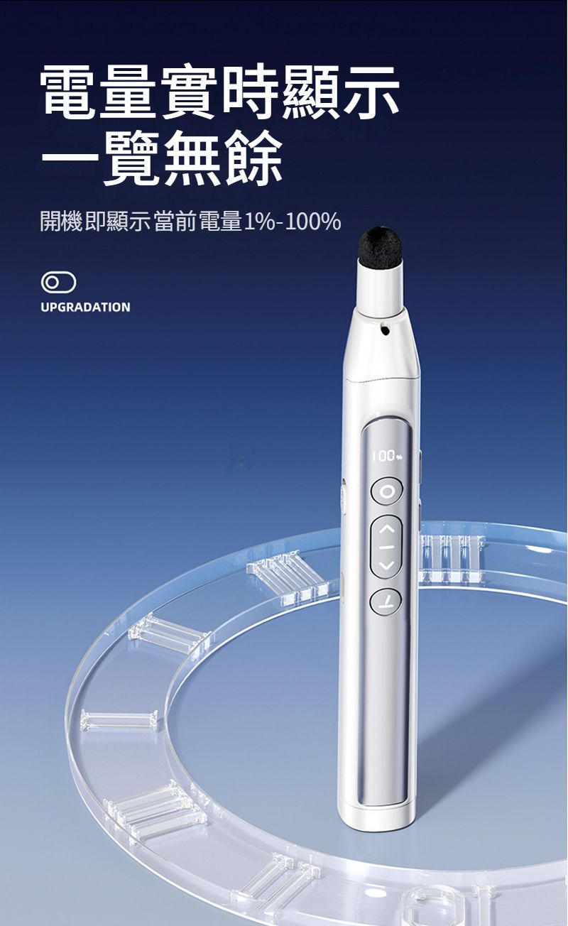 電量實時顯示一覽無餘開機即顯示當前電量1-100%UPGRADATION100%