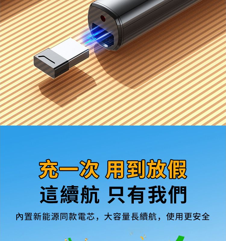 充一次 用到放假這續航 只有我們內置新能源同款電芯,大容量長續航,使用更安全