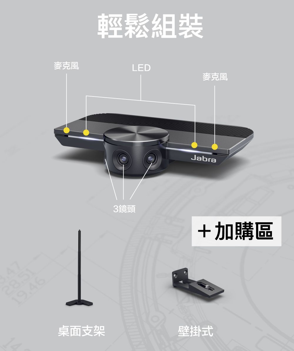 4728.5119.46輕鬆組裝麥克風LED麥克風桌面支架Jabra3鏡頭+加購區壁掛式