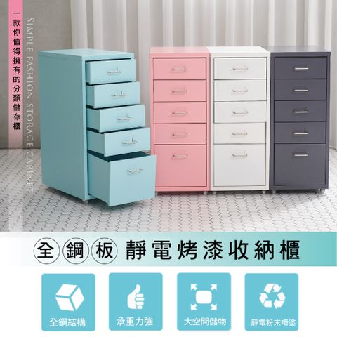 Style 28面寬-全鋼板移動式五層抽屜櫃/公文櫃/活動櫃(附輪腳)(69公分高)(4色可選)