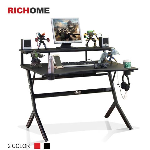 【RICHOME】戰神高手電競電腦桌(雙杯架款)-黑色 (台灣製)