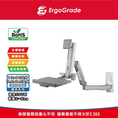 ErgoGrade 壁掛式螢幕坐站兩用升降雙旋臂互動工作站(EGORW20Q)