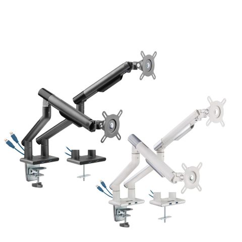 T90-C02U 鋁合金雙螢幕手臂支架 17~32吋 液晶電腦螢幕支架 夾鎖桌2用 2-9KG適用 內建USB3.0