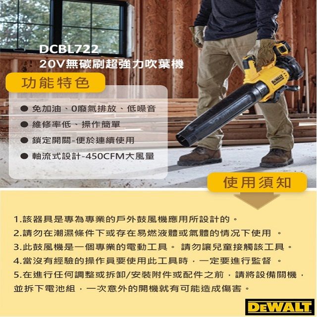 DEWALT 得偉 A314-超強力吹風機 DCBL722P1