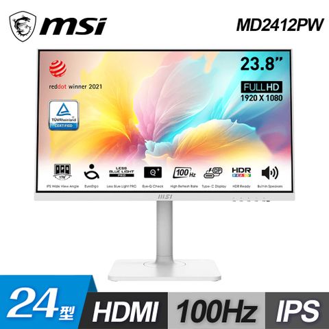 【MSI 微星】24型 MD2412PW FHD IPS 美型螢幕100Hz / HDR / 護眼減藍光 / 喇叭