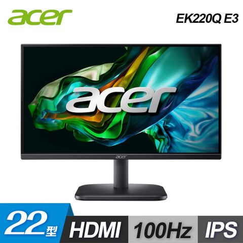 【Acer 宏碁】EK220Q E3 22型 IPS 100Hz 抗閃螢幕