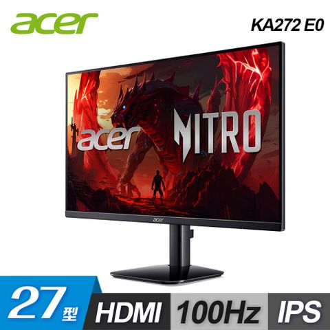 【Acer 宏碁】KA272 E0 27型 IPS 100Hz 液晶螢幕IPS/喇叭/FHD/100Hz/1ms