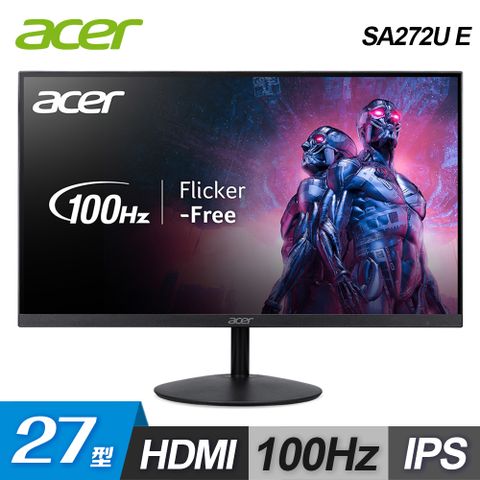 【Acer 宏碁】SA272U E 27型 IPS 2K 100Hz 超薄窄邊框螢幕1ms/FreeSync/HDR10