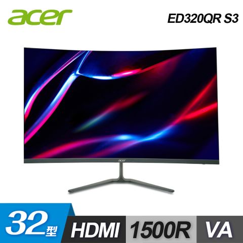 【Acer 宏碁】ED320QR S3 32型 1500R 曲面電競螢幕32型/FHD/1ms/VA