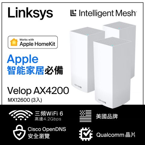 【Linksys】Velop AX4200 三頻 Mesh WIFI6 路由分享器《3入組》連線無死角透天、大坪數推薦