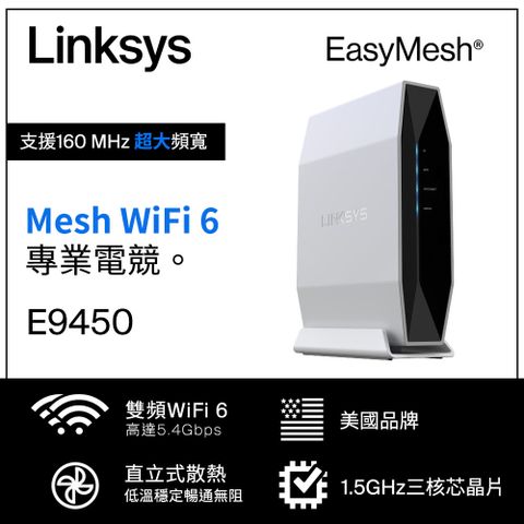 【Linksys】E9450 AX5400 雙頻 Mesh WiFi 6 路由分享器專業電競使用