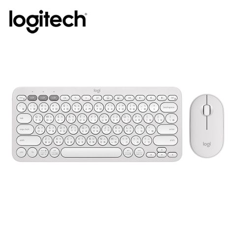 【Logitech 羅技】Pebble 2 Combo 無線藍芽鍵盤滑鼠組 珍珠白注音鍵盤