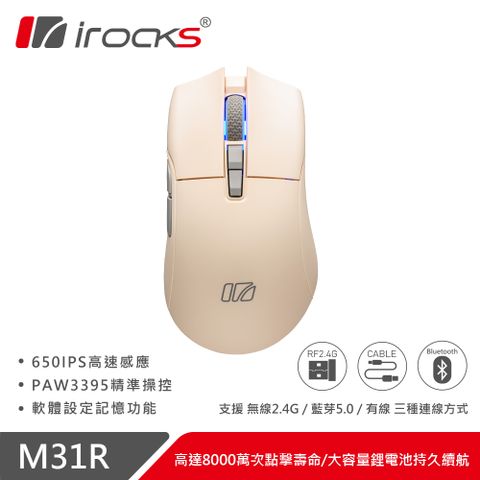 i-Rocks 艾芮克 M31R 無線藍芽三模光學輕量化滑鼠 奶茶色