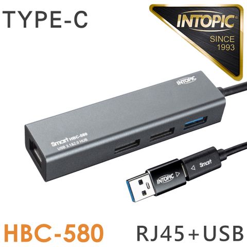 【INTOPIC 廣鼎】USB3.1 / RJ45 鋁合金集線器 [HBC-580]3Port USB集線器RJ45二合一