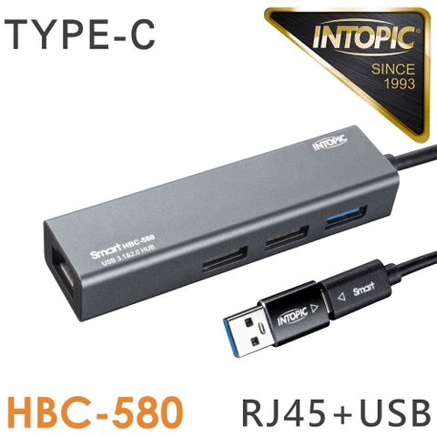 【INTOPIC 廣鼎】USB3.1 / RJ45 鋁合金集線器 【HBC-580】3Port USB集線器RJ45二合一