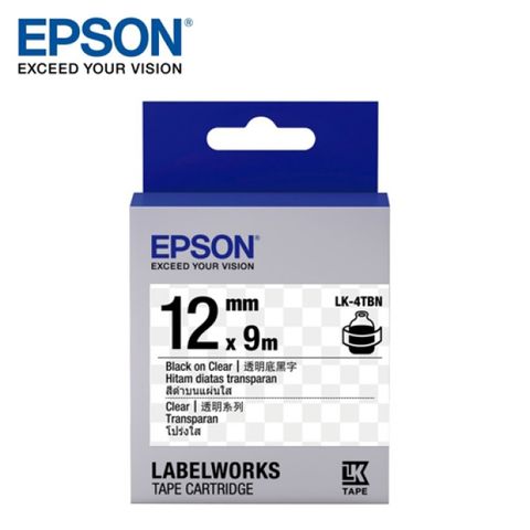 EPSON 愛普生 LK-4TBN S654408 標籤帶[透明系列]透明底黑字12mm