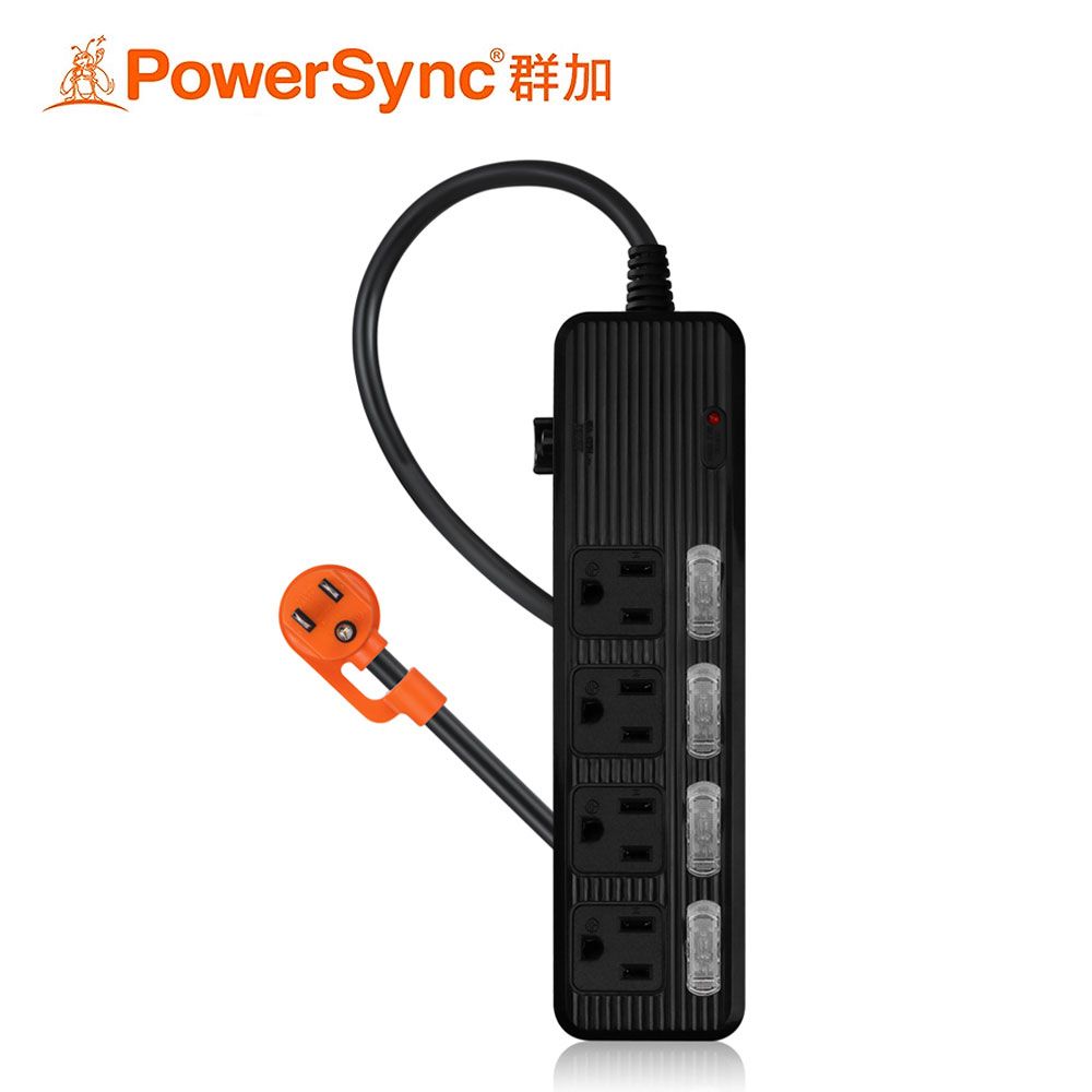 PowerSync 群加 4開4插防雷擊抗搖擺延長線-1.8M 黑