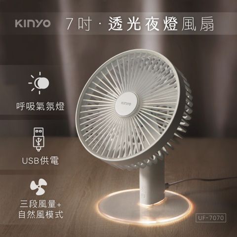 KINYO UF-7070 透光夜燈USB風扇