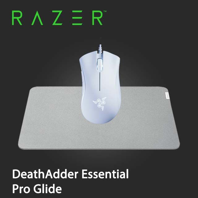 RAZER 雷蛇   DeathAdder Essential 煉獄蝰蛇 電競滑鼠-白色 + Pro Glide 商務PRO 滑鼠墊