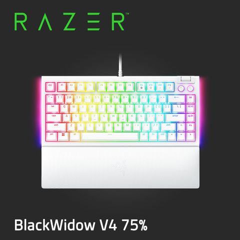 RAZER 雷蛇 BlackWidow V4 75% 黑寡婦 V4 75%幻彩版機械式電競鍵盤(白色/英文)