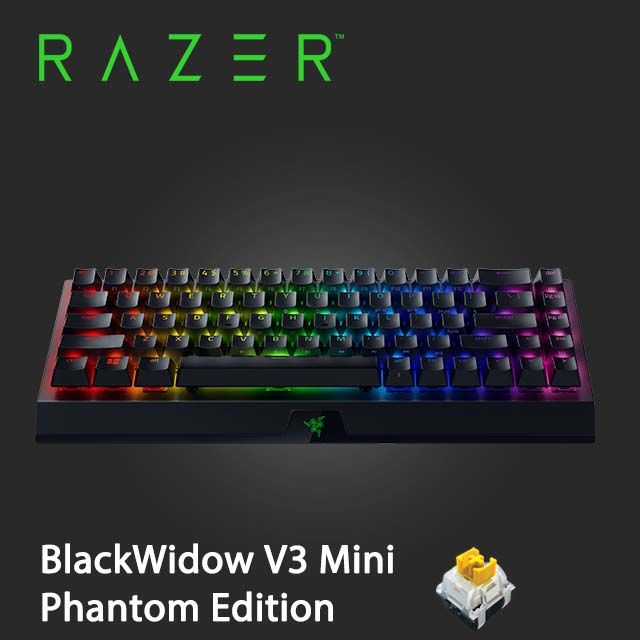 RAZER 雷蛇 BLACKWIDOW V3 MINI 黑寡婦蜘蛛V3 MINI無線鍵盤 布丁鍵帽 黃軸英文