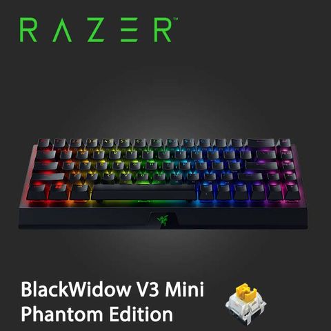 RAZER 雷蛇 BLACKWIDOW V3 MINI 黑寡婦蜘蛛V3 MINI無線鍵盤 布丁鍵帽 黃軸英文