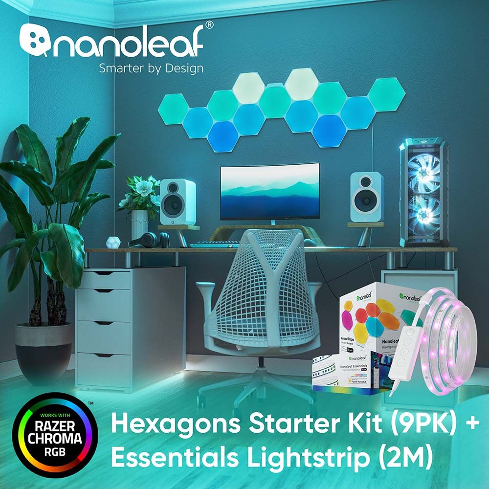 Nanoleaf  智能六角燈(9片組) + 智能燈帶(2m) - RAZER 雷蛇御用燈組