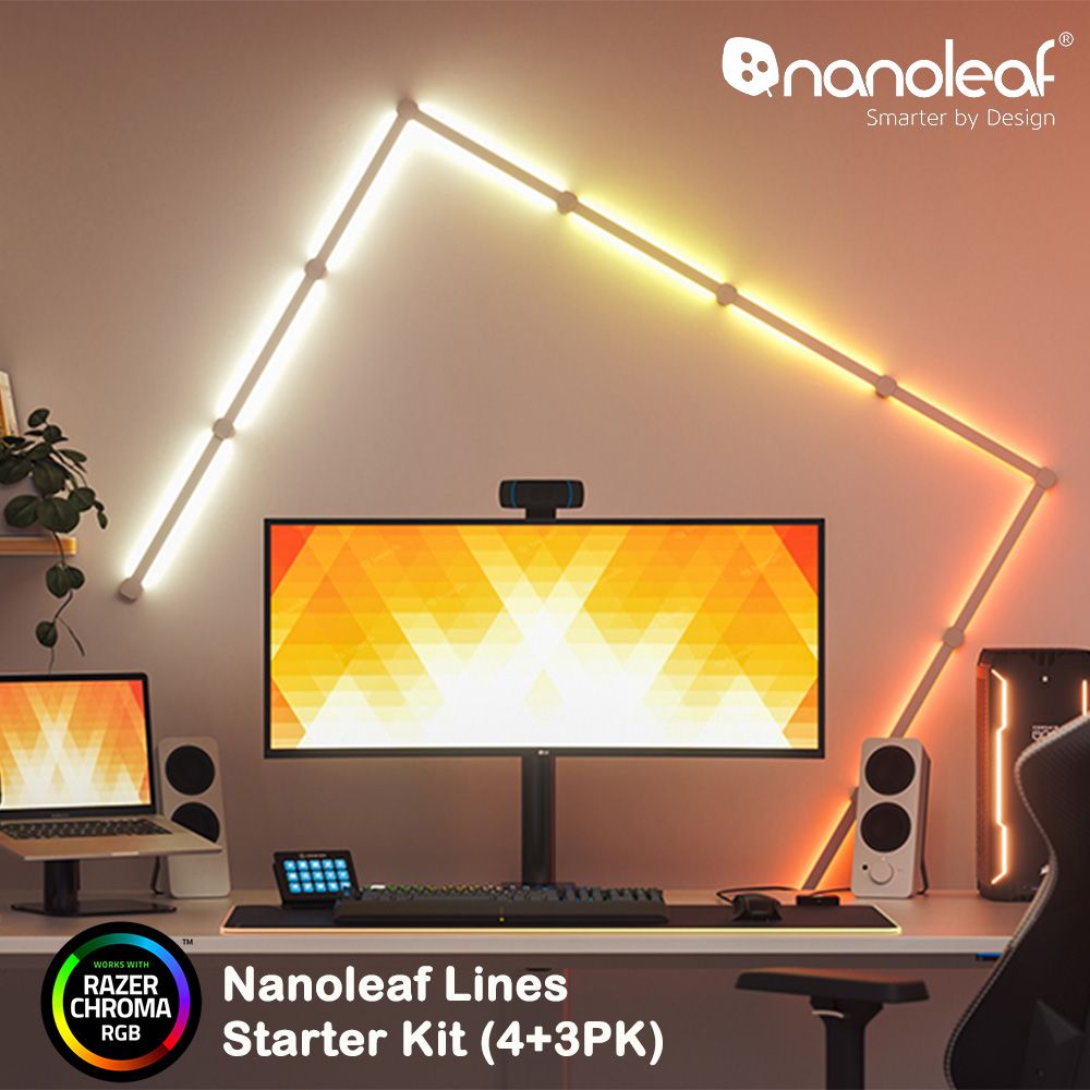 Nanoleaf  Lines 智能星座燈正方形 (4條+3條擴充組)-【RAZER 雷蛇御用燈條】