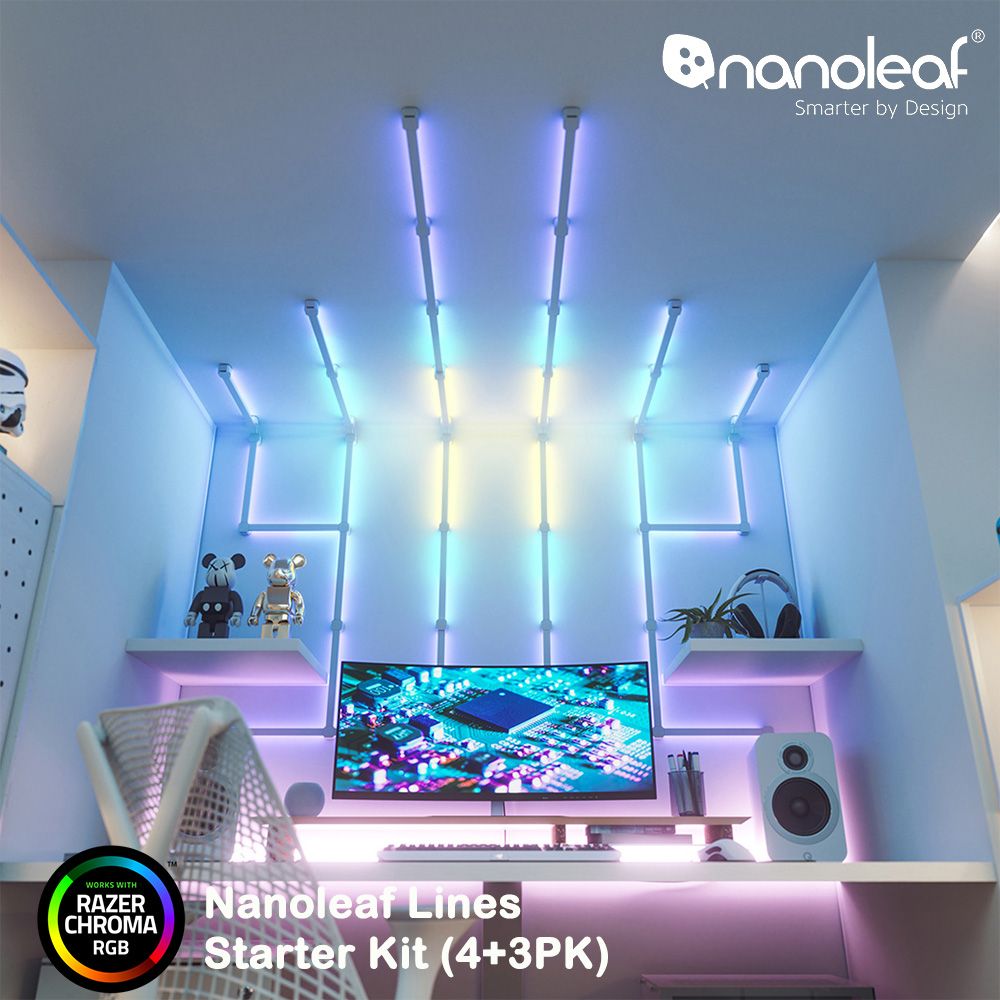 Nanoleaf  Lines 智能星座燈正方形 (4條+3條擴充組)-【RAZER 雷蛇御用燈條】