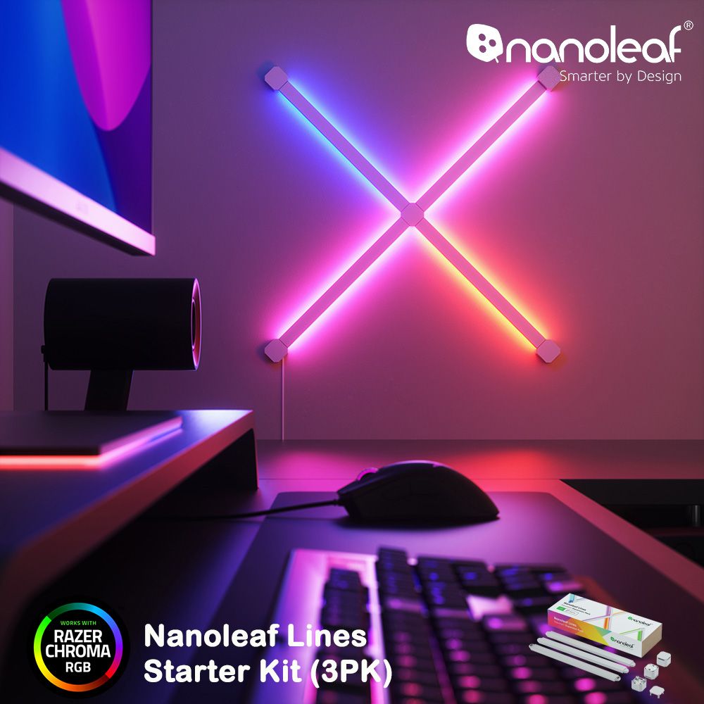 Nanoleaf  Lines 智能星座燈正方形 (3條擴充組))-【RAZER 雷蛇御用燈條】