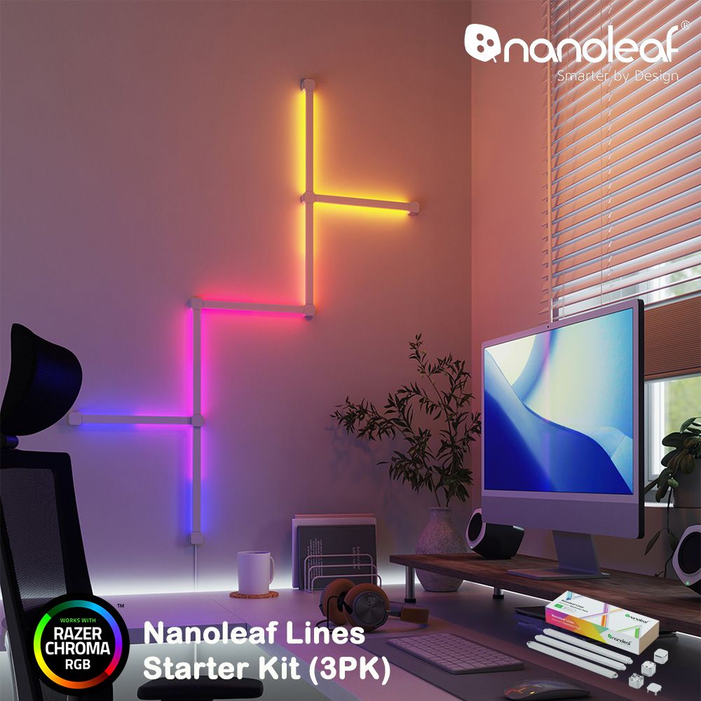 Nanoleaf  Lines 智能星座燈正方形 (3條擴充組))-【RAZER 雷蛇御用燈條】