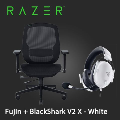 RAZER 雷蛇 BlackShark V2 X 有線電競耳機麥克風-白+Fujin 風靈網狀人體工學電競椅(需自行組裝)