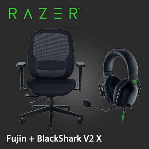 RAZER 雷蛇 BlackShark V2 X 有線電競耳機麥克風+Fujin 風靈網狀人體工學電競椅(需自行組裝)