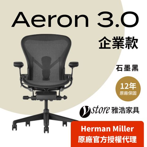 Herman Miller 【Ystore雅浩家具】Aeron 3.0 企業款_石墨黑 B尺寸