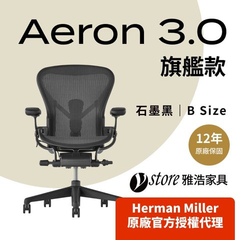 【Ystore雅浩家具】Aeron 3.0 旗艦款_石墨黑_B尺寸