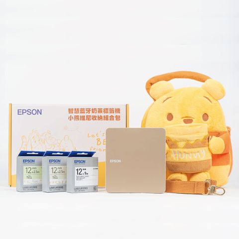 EPSON 愛普生 LW-C610 智慧藍牙奶茶色標籤機(小熊維尼收納組合包)